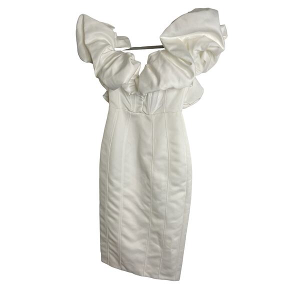 Line and Dot Samara Midi Dress Off Shoulder Puff Formal Bachelorette Bridal XS - Picture 6 of 12